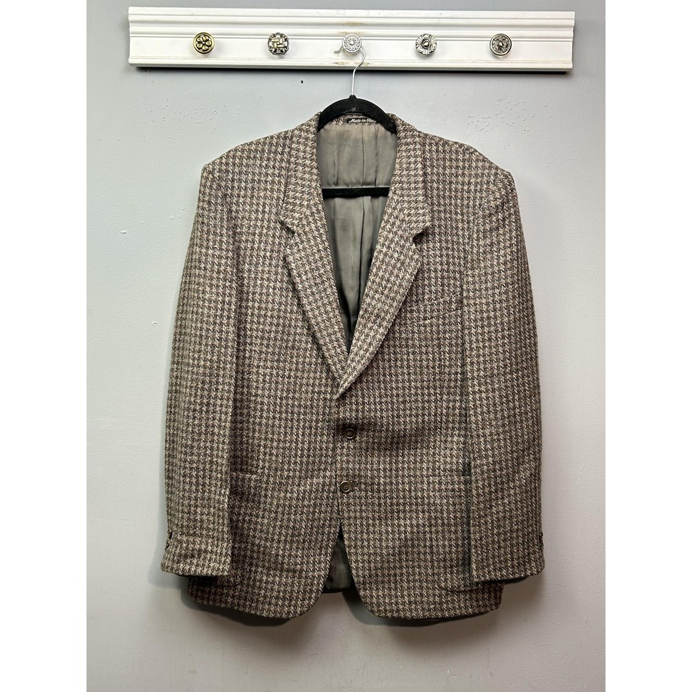 Vintage Conte di Roma Blazer Mens‎ 46R Brown Houndstooth Wool Made in Italy 90s